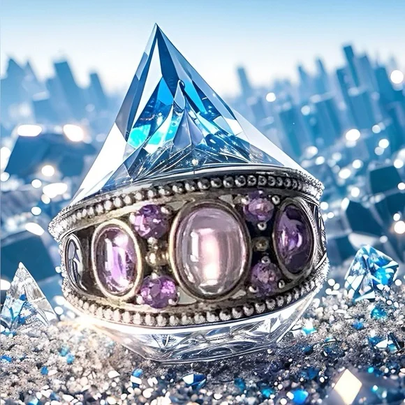 Sterling Silver Art Deco Cabochon Amethyst Ring - Picture 8 of 8